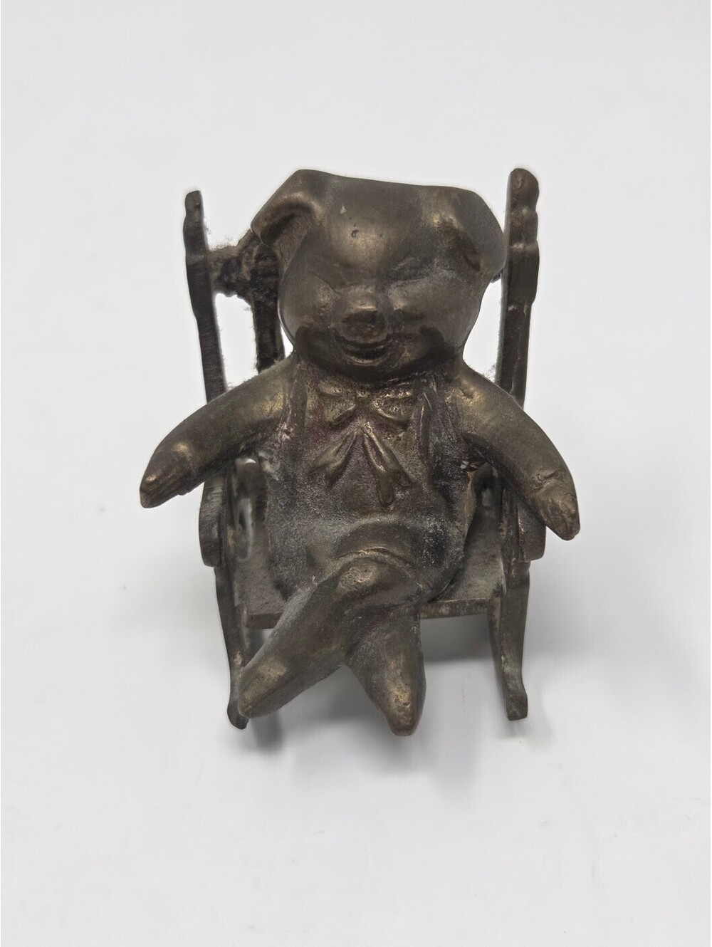 Vintage Brass Pig Figurine in Rocking Chair Miniature Decorative Collectible